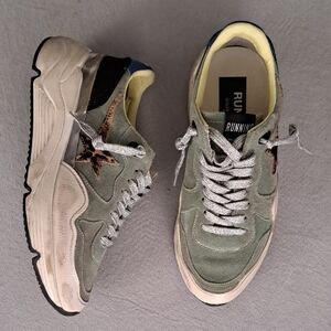 Golden Goose Women’s Running Sneakers in Olive Green with Silver Laces